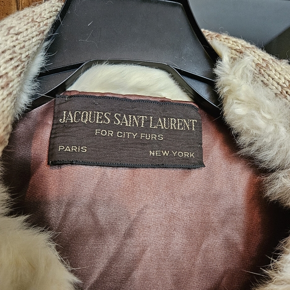 Vintage Jacques Saint Laurent Tan Soft Rabbit Fur Jacket with Fox Tails Scarf - Picture 12 of 12